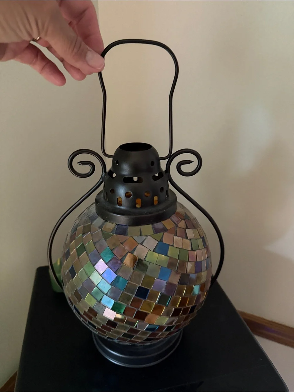 PartyLite Iridescent Mosaic Lantern with Bronze Finish